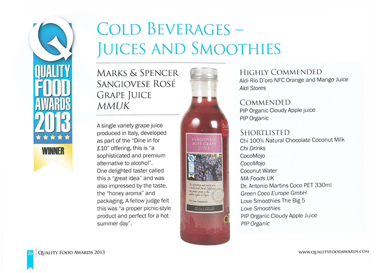 M&S - QUALITY FOOD AWARDS 2013 - SANGIOVESE RED GRAPE JUICE