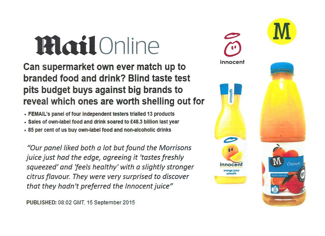 Morrisons — MORRISONS WINS TO OWN BRAND IN A BLIND TASTE PANEL THE DAILY MAIL (U.K.)