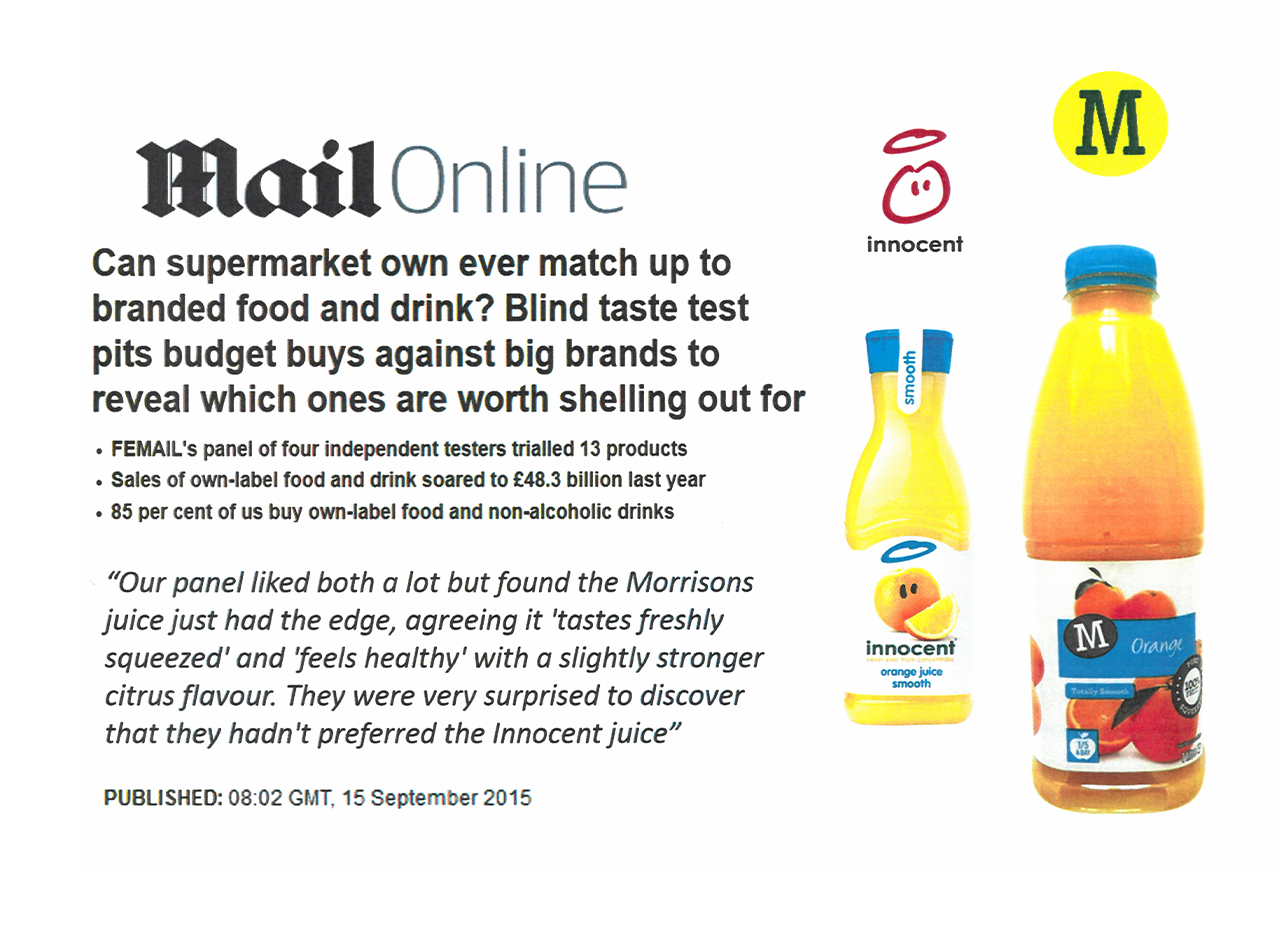 Morrisons — MORRISONS WINS TO OWN BRAND IN A BLIND TASTE PANEL THE DAILY MAIL (U.K.)